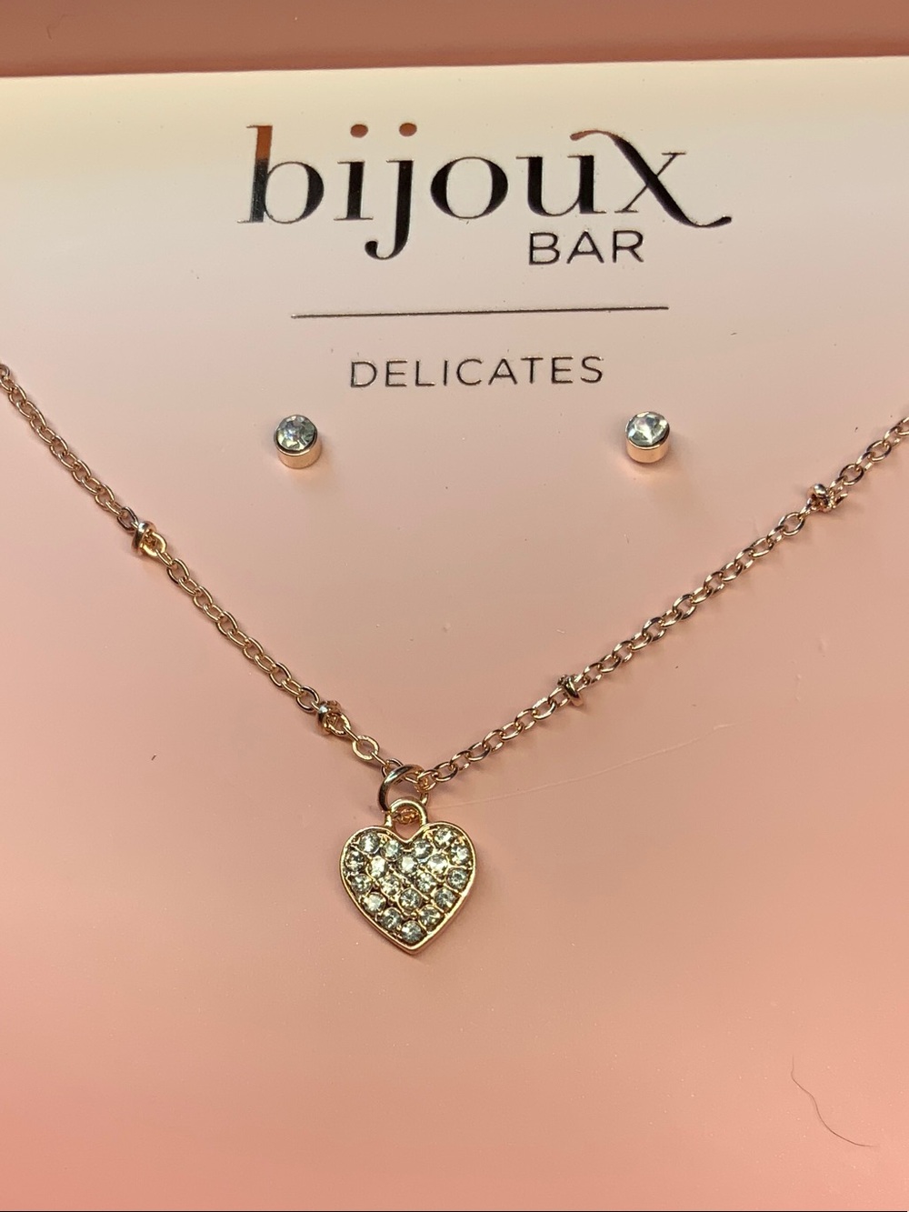 Bijoux Bar Delicates Gold Heart Pendant with Crystal Accents Necklace Set